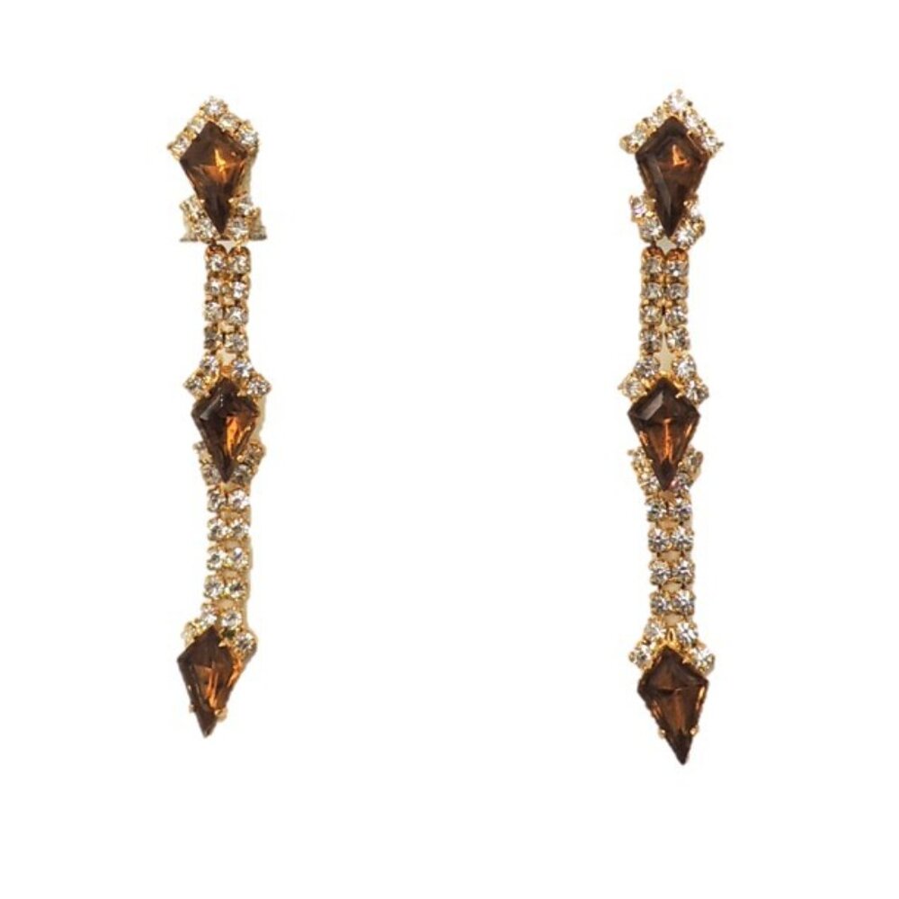Vintage 1990s Signed Dominique Faux-Topaz Drop Pierced Earrings